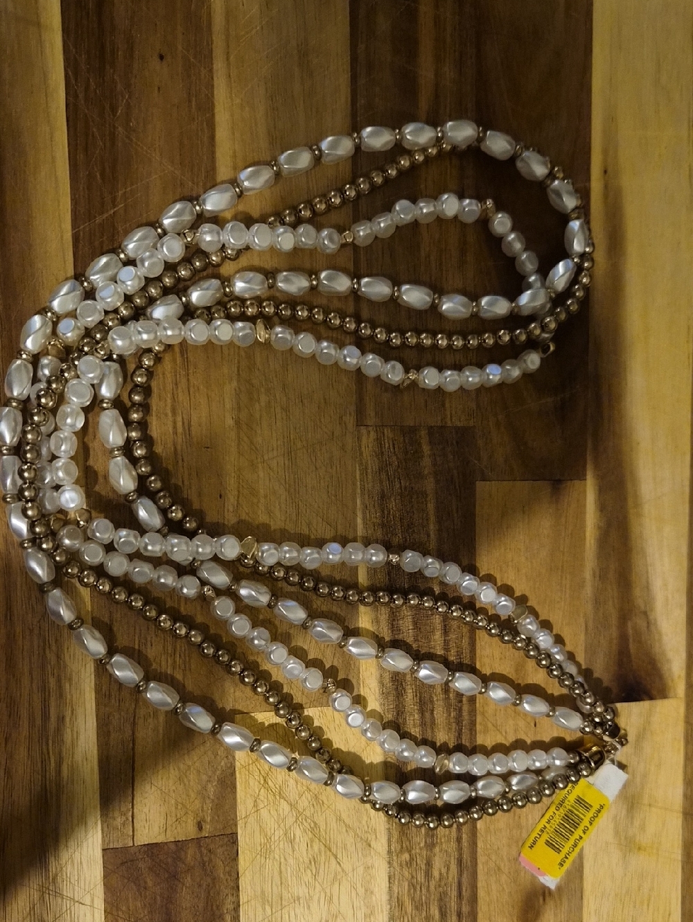 Dillards Long Multi-Strand Pearl and Gold Bead Necklace - Women Jewelry